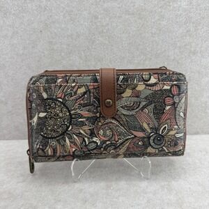 Sakroots Wallet Womens 8x4 Multicolor Zip-Around Floral Canvas Faux Leather